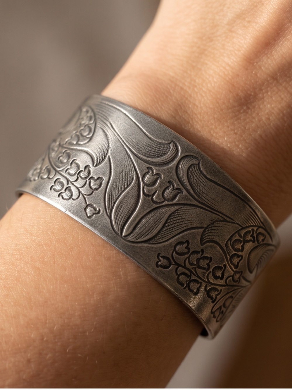 Salisbury Solid Pewter Cuff Bracelet “Flower Of The Month” Lilly For May